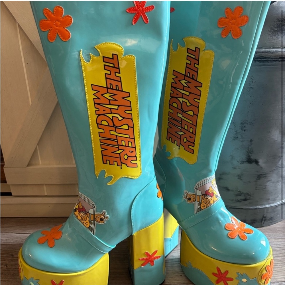 Dolls Kill Blue and Yellow Platform Boots Scooby doo
